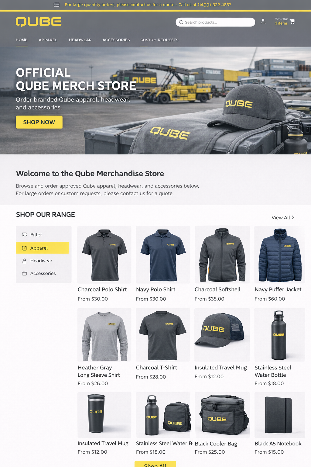 Qube branded merchandise ordering portal